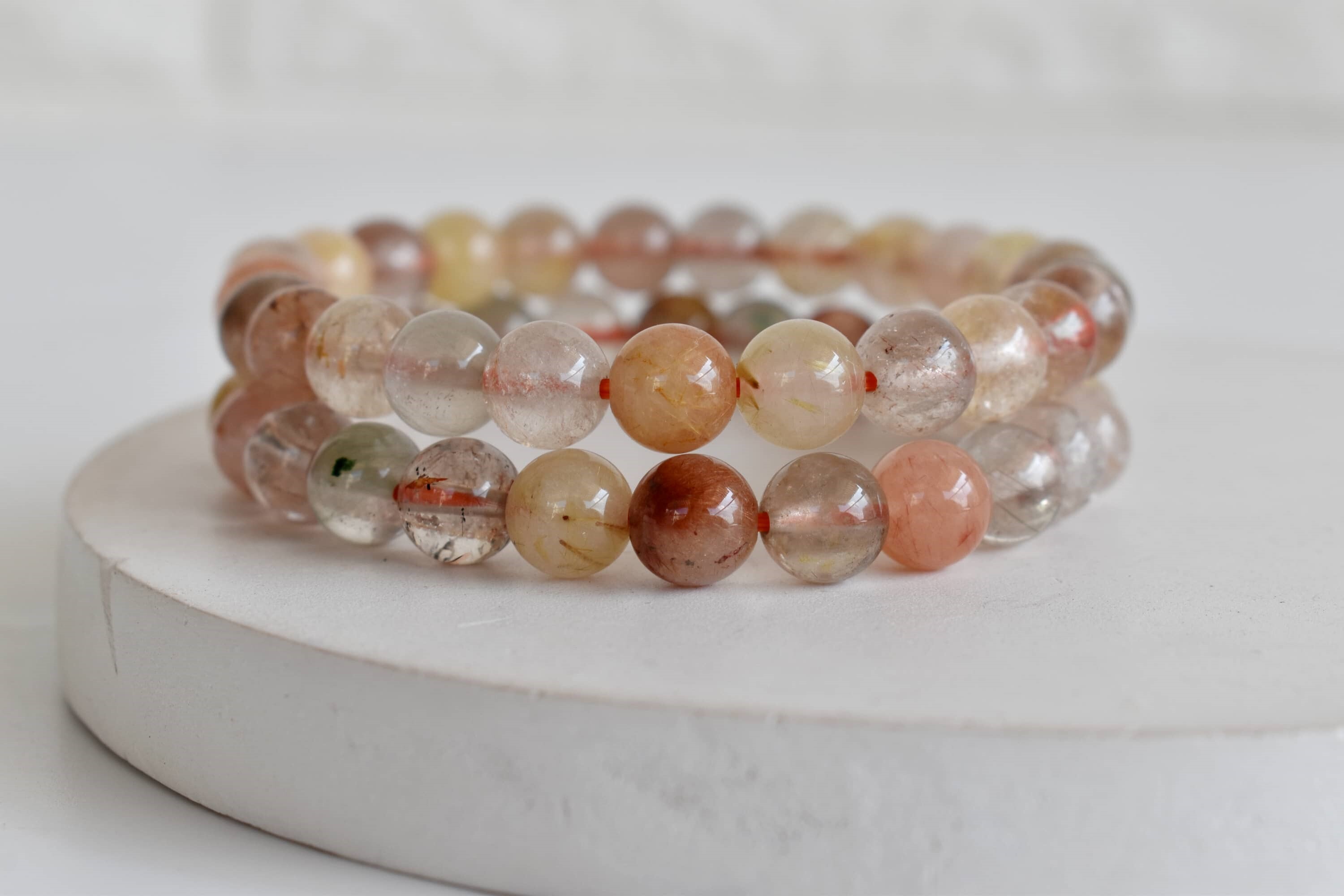 Multi Rutile Bracelet Crystal Beaded Bracelet - Natural Gemstones Bead Sizes 4mm-10mm 7-7.5 Inches Length 8mm Round Shape 30 Grams Weight