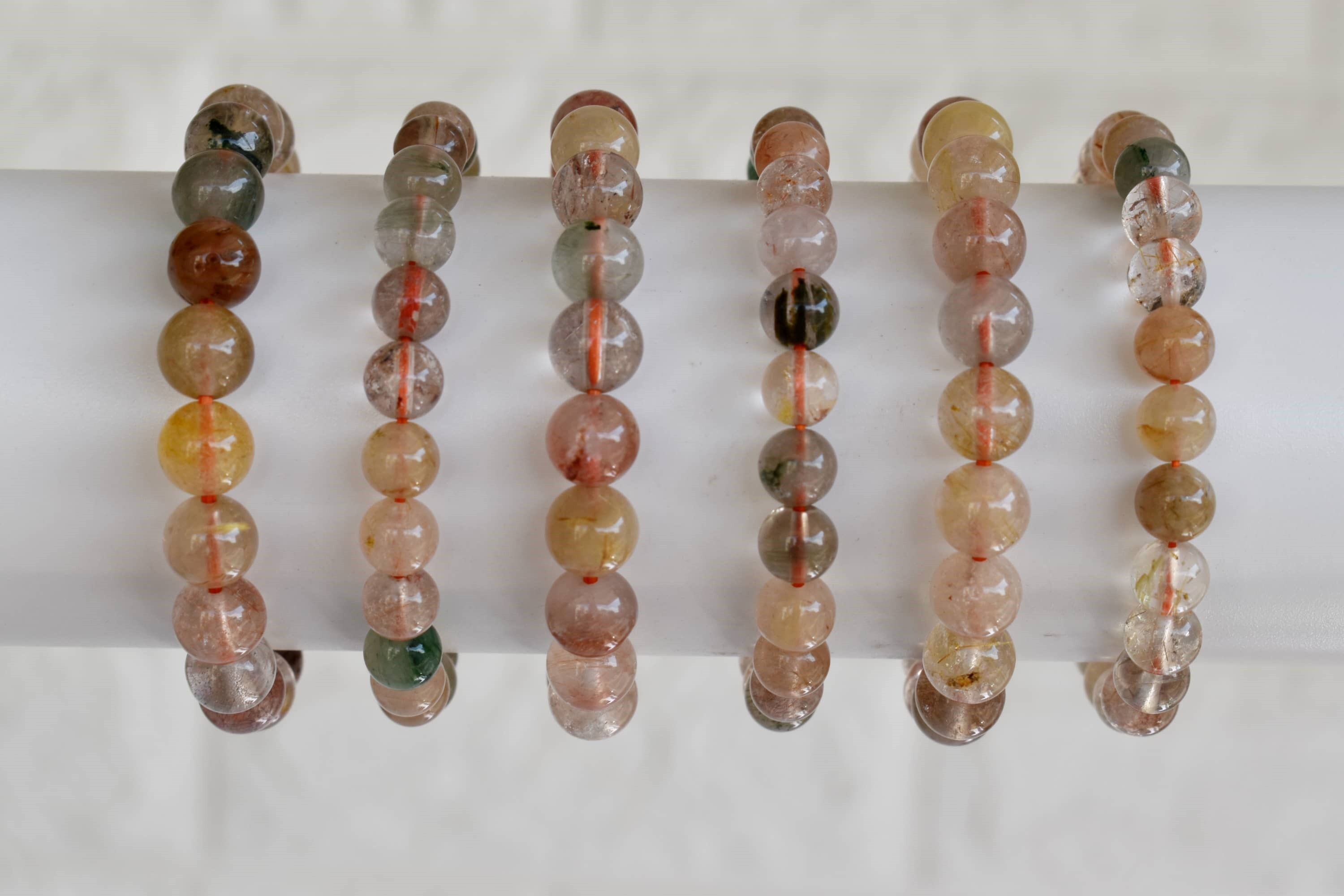 Multi Rutile Bracelet Crystal Beaded Bracelet - Natural Gemstones Bead Sizes 4mm-10mm 7-7.5 Inches Length 8mm Round Shape 30 Grams Weight