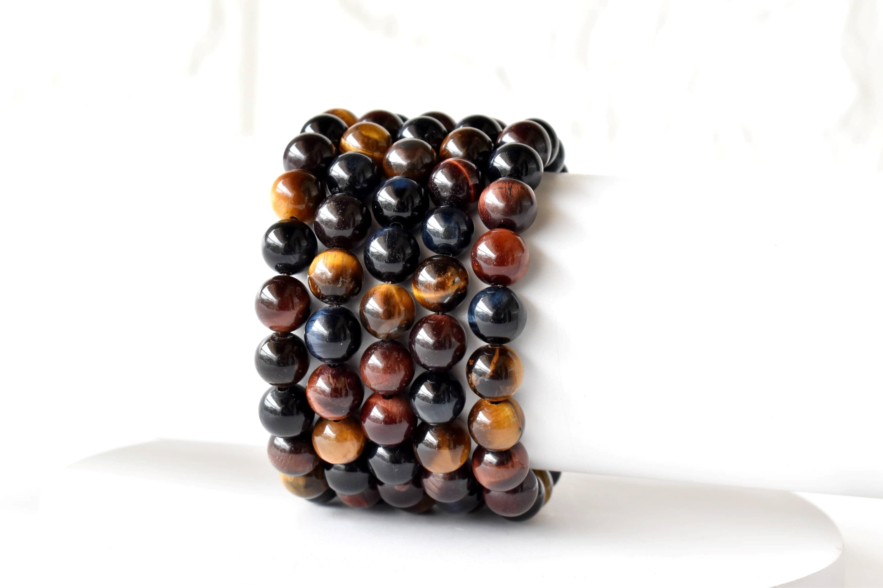 Multi Tiger Eye Bracelet Crystal Beaded Bracelet - Natural Gemstones | Bead Sizes: 4mm 6mm 8mm 10mm Length: 7-7.5 Inches Round Shape Weight: 30g
