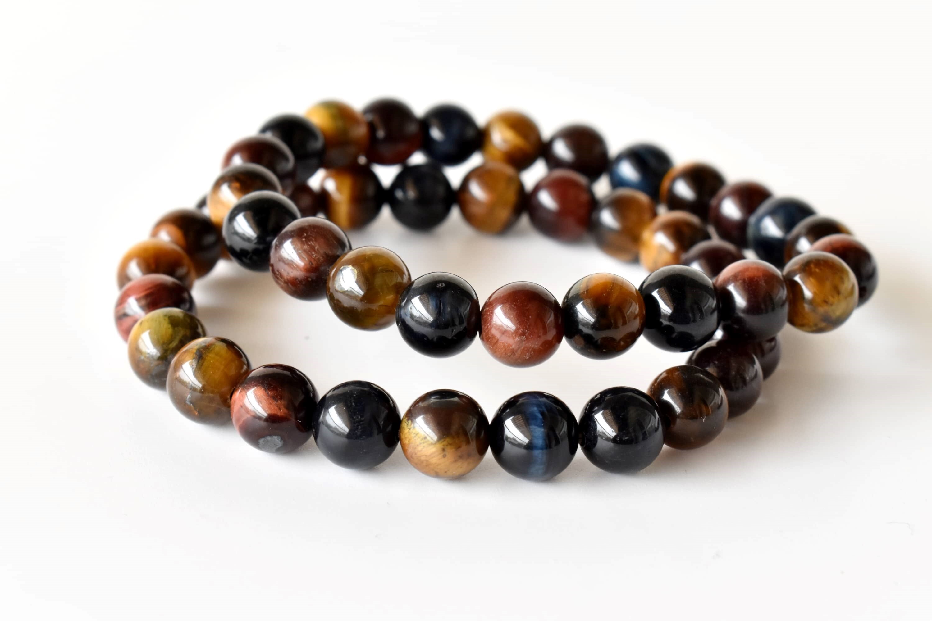 Multi Tiger Eye Bracelet Crystal Beaded Bracelet - Natural Gemstones | Bead Sizes: 4mm 6mm 8mm 10mm Length: 7-7.5 Inches Round Shape Weight: 30g
