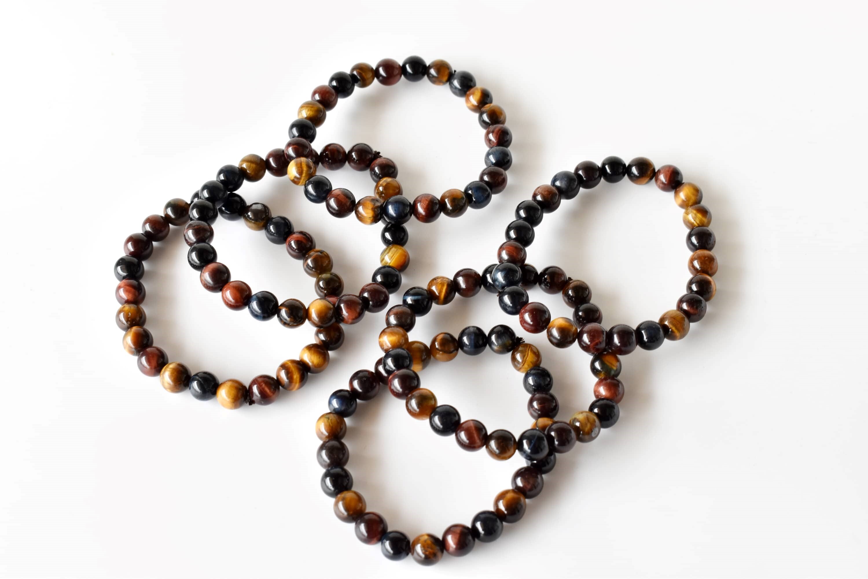 Multi Tiger Eye Bracelet Crystal Beaded Bracelet - Natural Gemstones | Bead Sizes: 4mm 6mm 8mm 10mm Length: 7-7.5 Inches Round Shape Weight: 30g