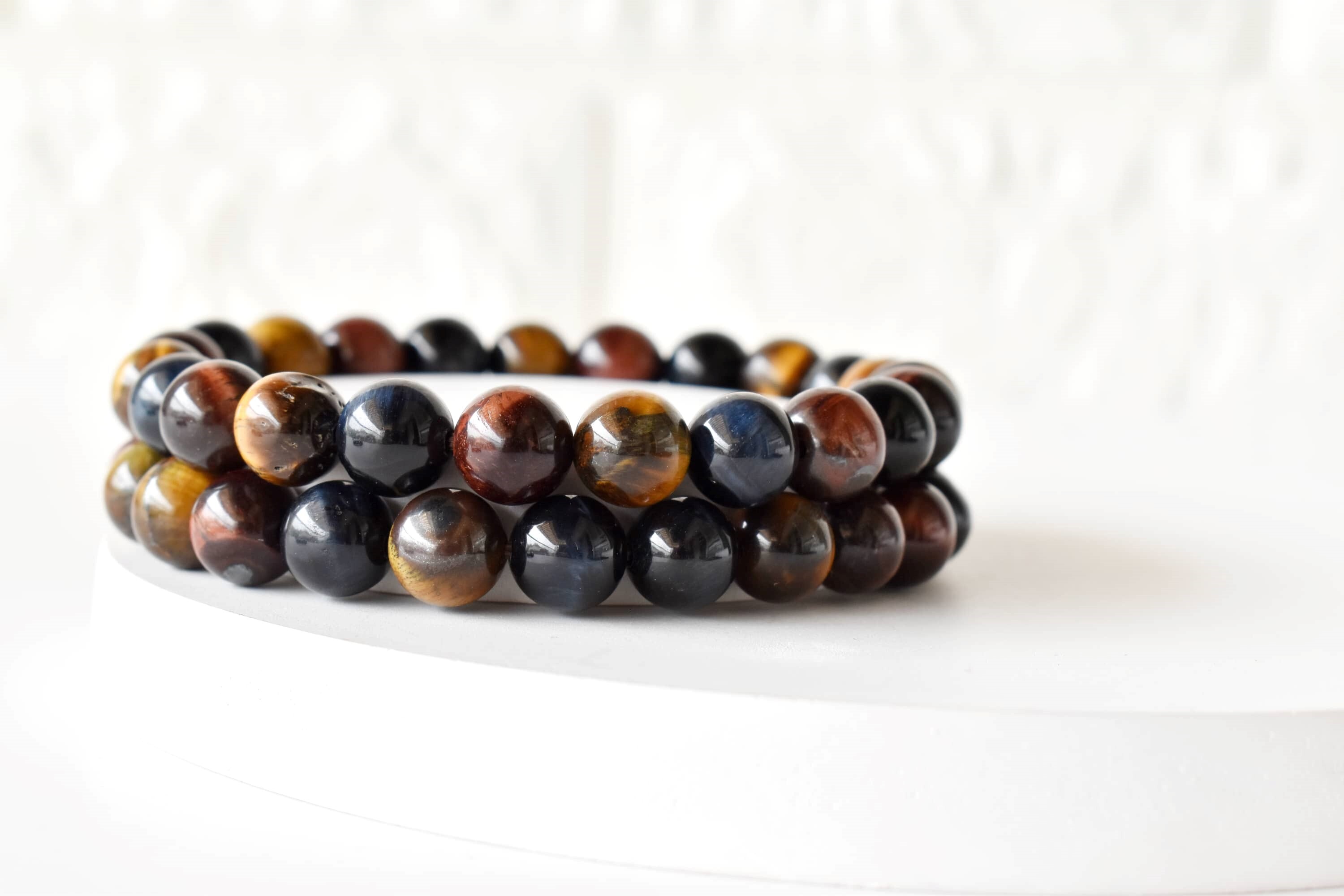 Multi Tiger Eye Bracelet Crystal Beaded Bracelet - Natural Gemstones | Bead Sizes: 4mm 6mm 8mm 10mm Length: 7-7.5 Inches Round Shape Weight: 30g