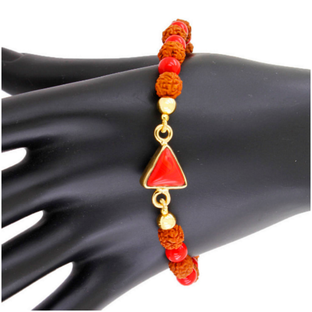 Rudraksha With Coral(moonga) Bracelet - Occasion: Religious
