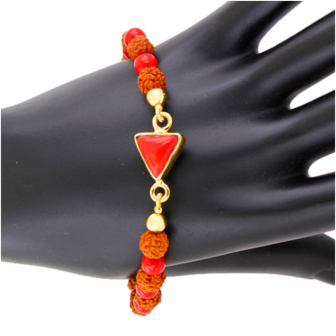Rudraksha With Coral(moonga) Bracelet - Occasion: Religious