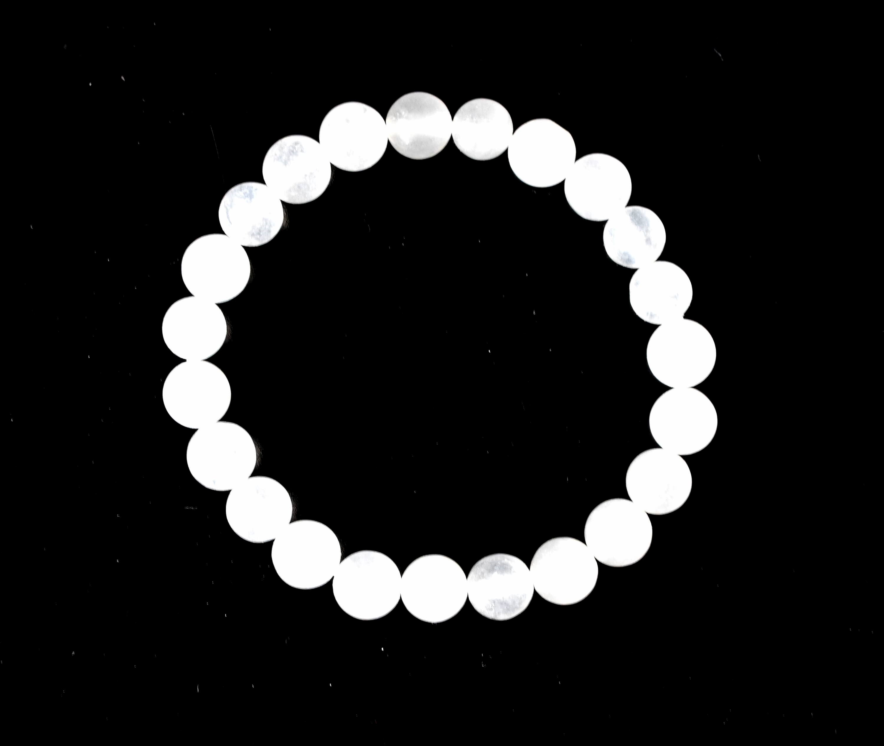 White Agate Bracelet Crystal Beaded Bracelet - Natural Gemstones 4mm-10mm Beads 7-7.5 Inch Length Round Shape White Color 30 Grams Weight