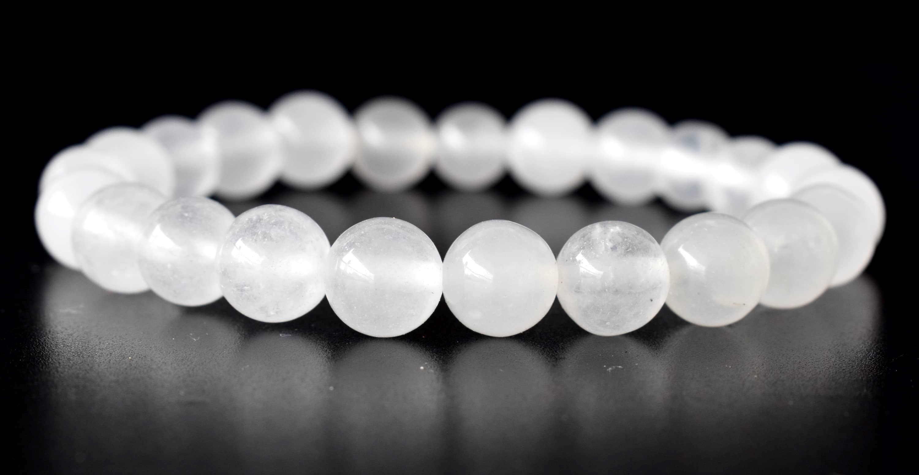 White Agate Bracelet Crystal Beaded Bracelet - Natural Gemstones 4mm-10mm Beads 7-7.5 Inch Length Round Shape White Color 30 Grams Weight