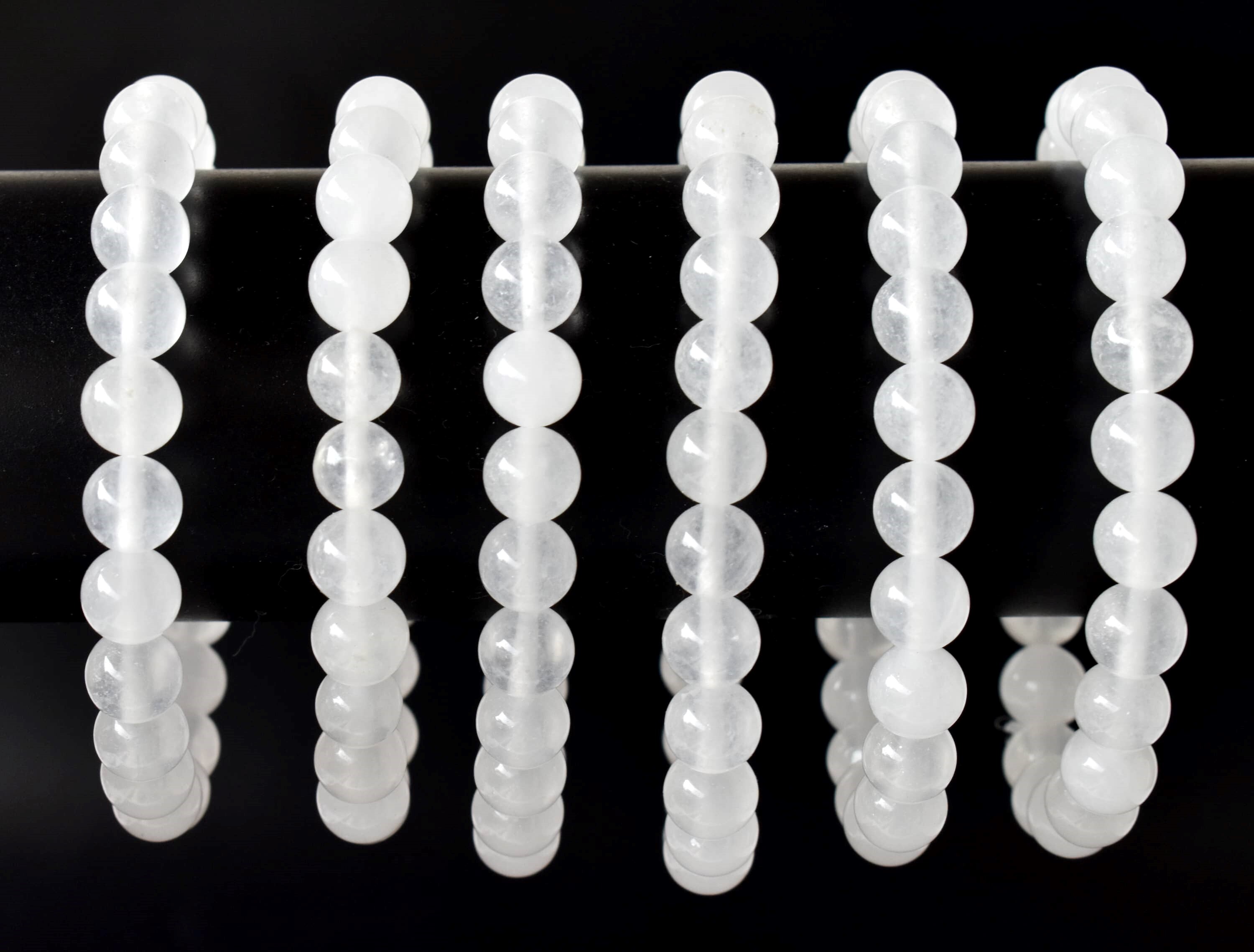 White Agate Bracelet Crystal Beaded Bracelet - Natural Gemstones 4mm-10mm Beads 7-7.5 Inch Length Round Shape White Color 30 Grams Weight