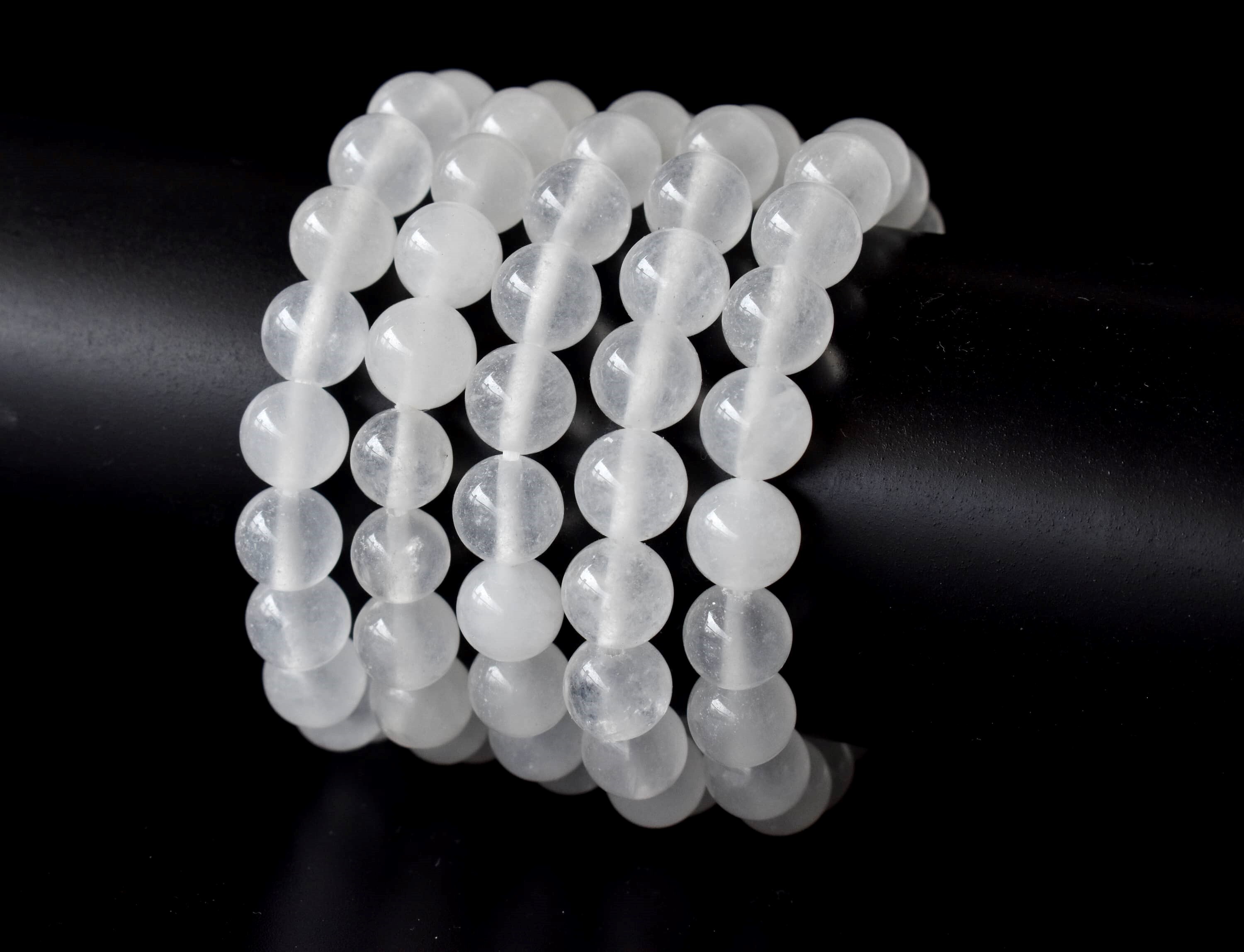 White Agate Bracelet Crystal Beaded Bracelet - Natural Gemstones 4mm-10mm Beads 7-7.5 Inch Length Round Shape White Color 30 Grams Weight