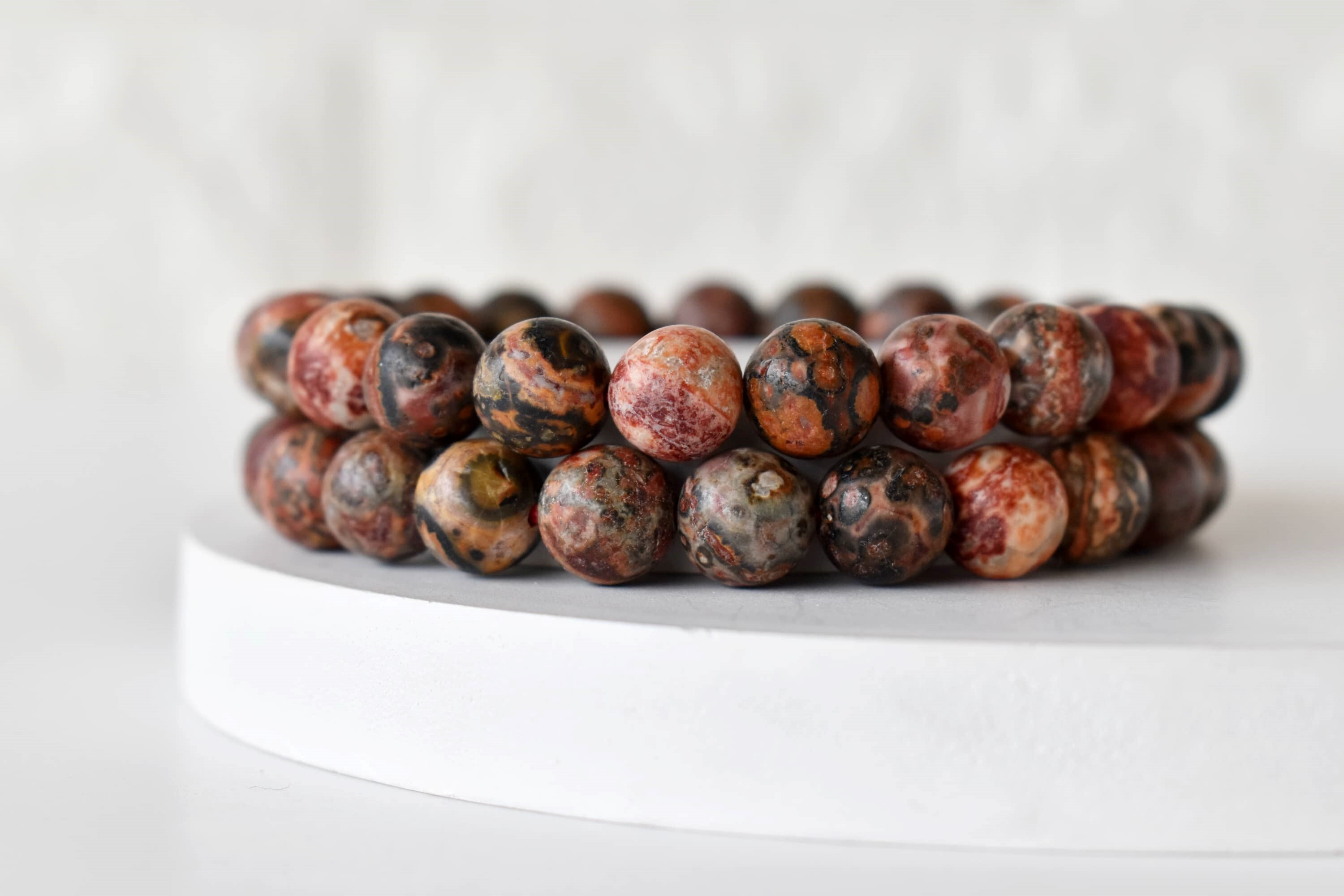 Leopardskin Jasper Bracelet - 4mm 6mm 8mm 10mm Natural Gemstones | 7-7.5 Inches Length Round Shape 30 Grams Weight