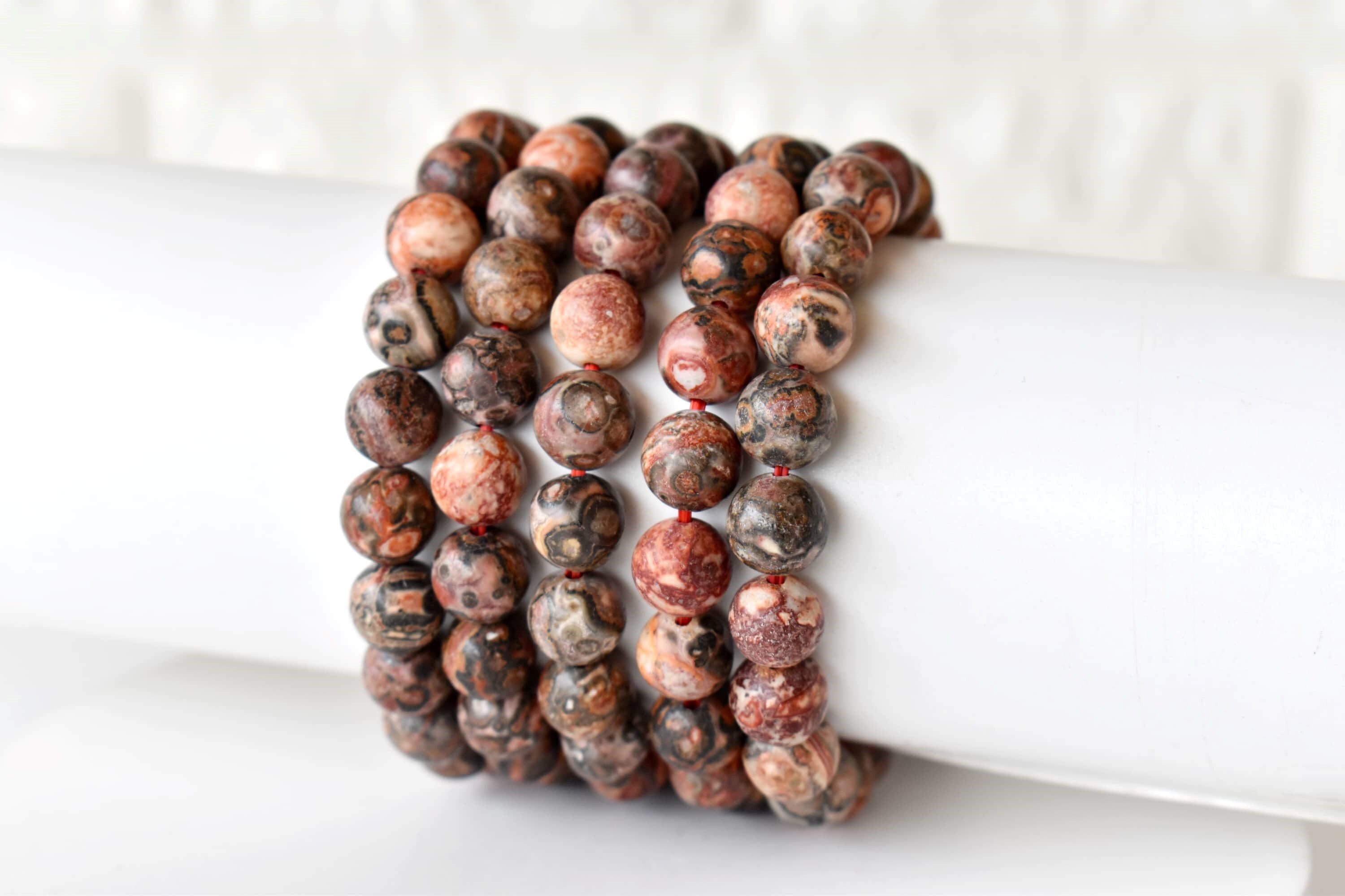 Leopardskin Jasper Bracelet - 4mm 6mm 8mm 10mm Natural Gemstones | 7-7.5 Inches Length Round Shape 30 Grams Weight