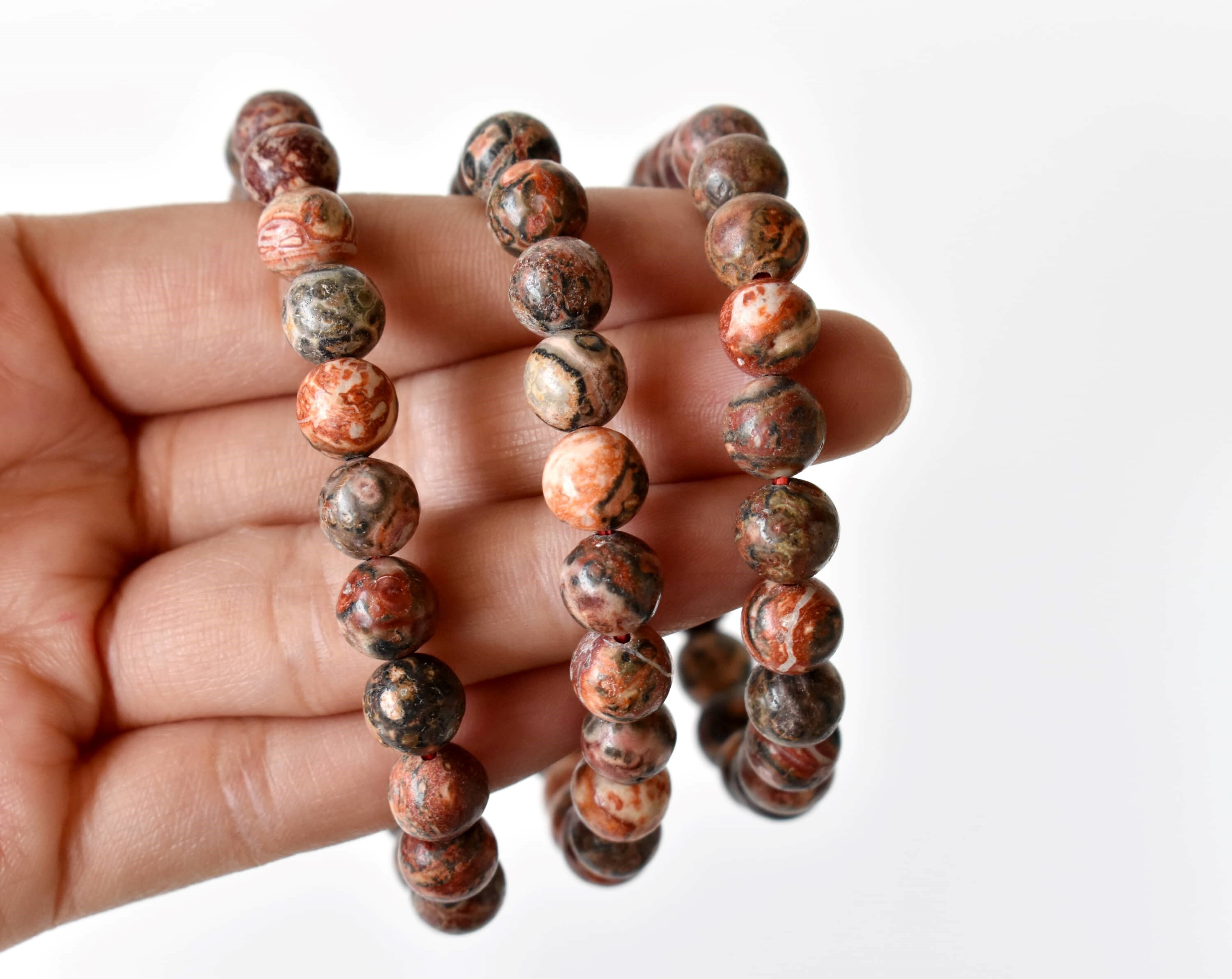 Leopardskin Jasper Bracelet - 4mm 6mm 8mm 10mm Natural Gemstones | 7-7.5 Inches Length Round Shape 30 Grams Weight