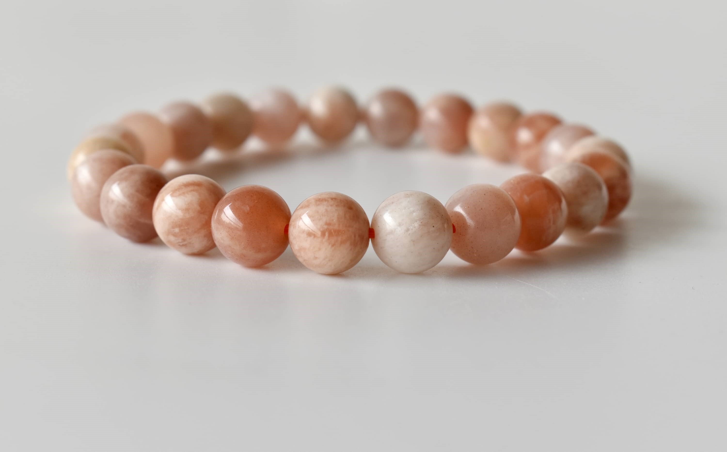 Moonstone Bracelet - 7-7.5 Inches 4mm-10mm Natural Gemstone Beaded Design | Round Shape Lightweight 30 Grams
