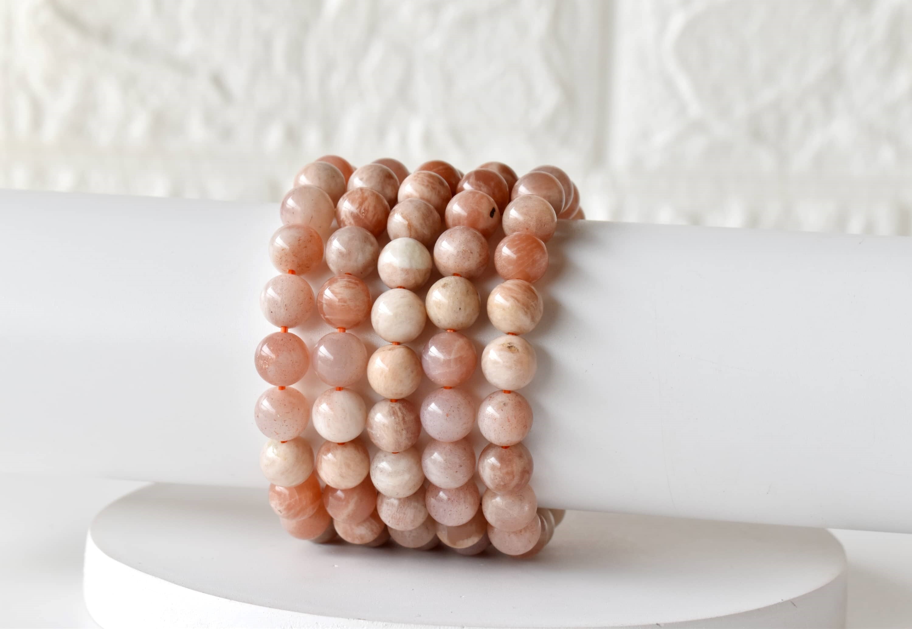 Moonstone Bracelet - 7-7.5 Inches 4mm-10mm Natural Gemstone Beaded Design | Round Shape Lightweight 30 Grams