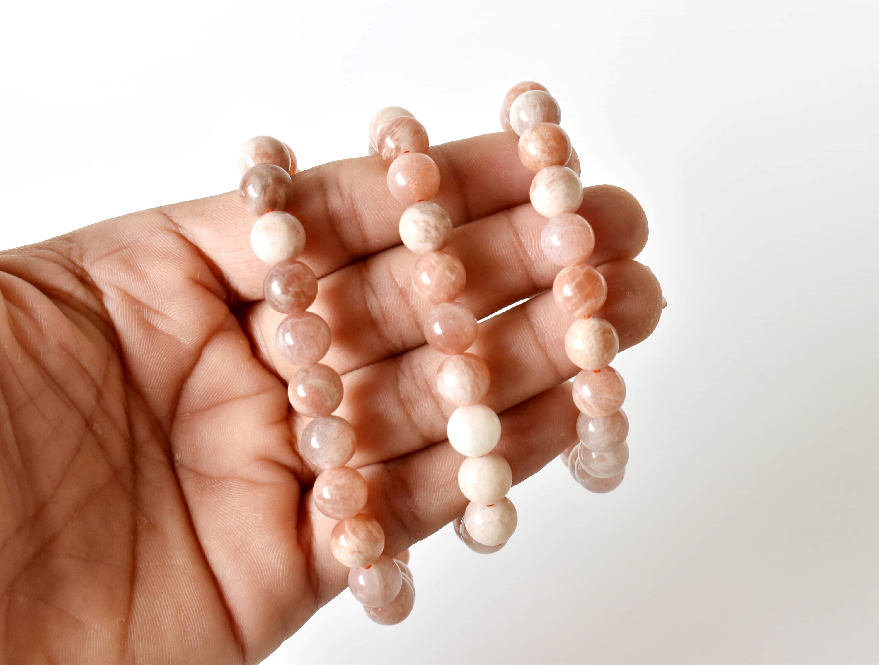 Moonstone Bracelet - 7-7.5 Inches 4mm-10mm Natural Gemstone Beaded Design | Round Shape Lightweight 30 Grams