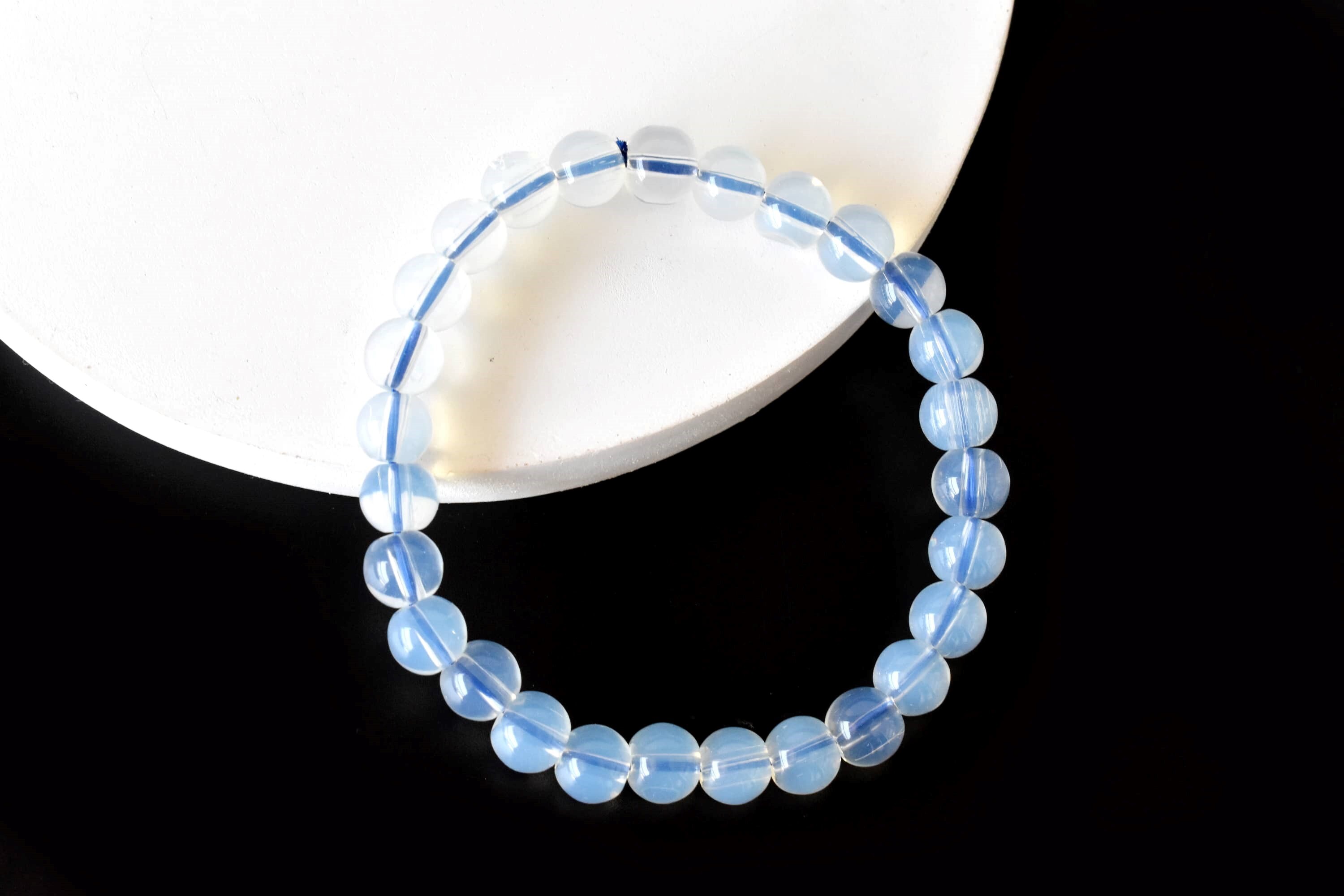 Opal Synthetic Bracelet Crystal Beaded Bracelet - Natural Gemstones, 4mm-10mm Bead Size, 7-7.5 Inches Length, Round Shape, 30 Grams Weight
