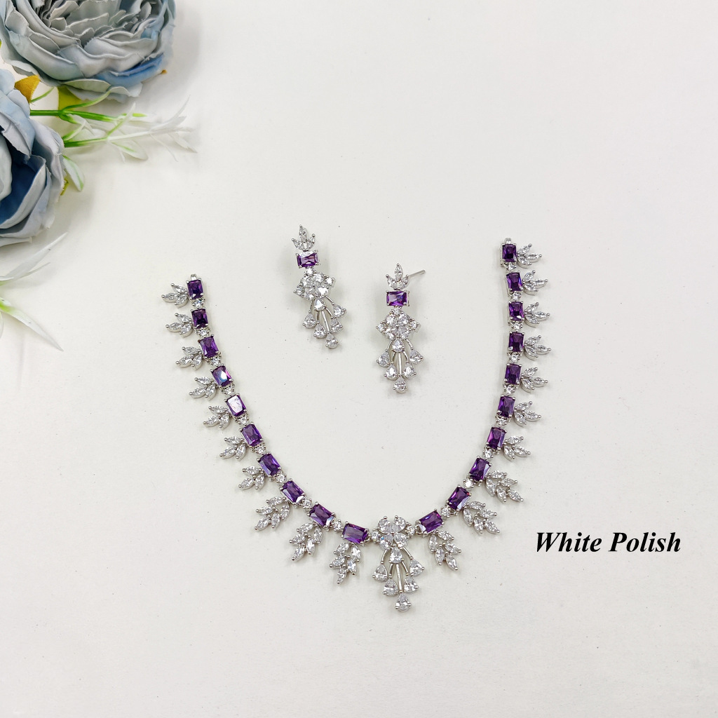 New Designer American Diamond Necklace Set - Aaa Star Cut Cubic Zirconia, Available In Multiple Sizes, Elegant White Polish Finish, Perfect For Weddings And Parties