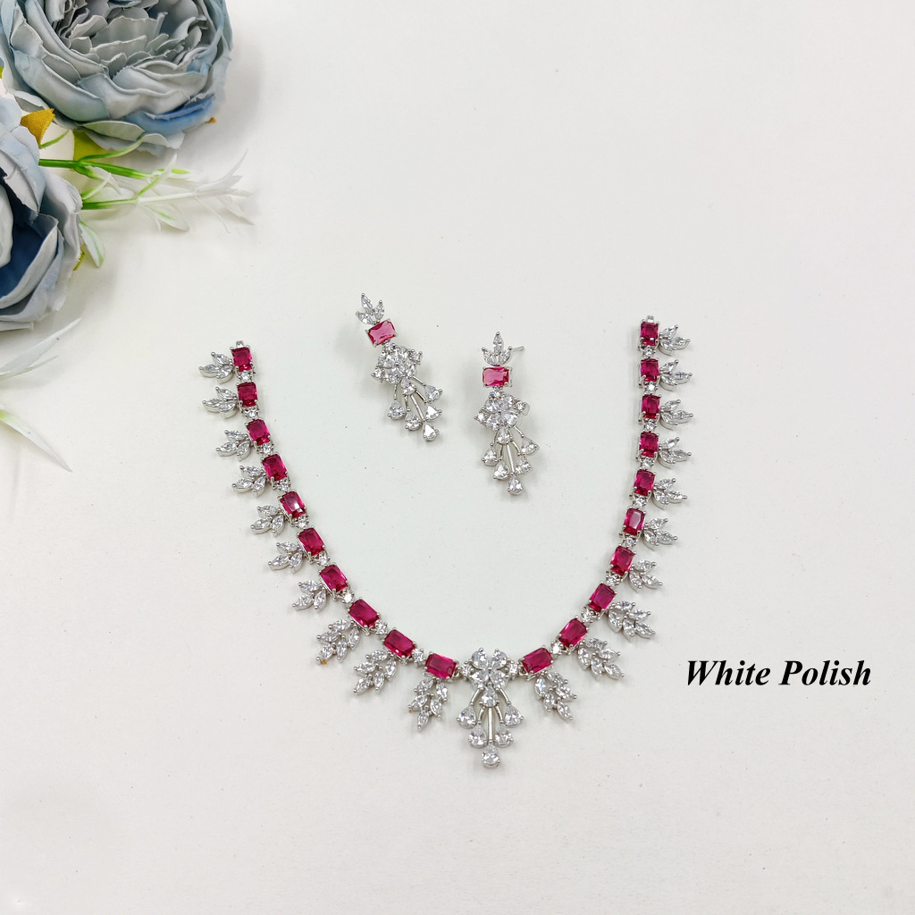 New Designer American Diamond Necklace Set - Aaa Star Cut Cubic Zirconia, Available In Multiple Sizes, Elegant White Polish Finish, Perfect For Weddings And Parties