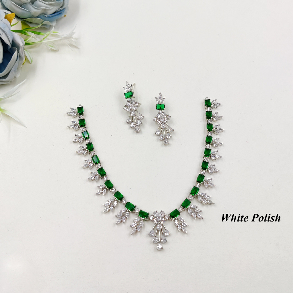 New Designer American Diamond Necklace Set - Aaa Star Cut Cubic Zirconia, Available In Multiple Sizes, Elegant White Polish Finish, Perfect For Weddings And Parties