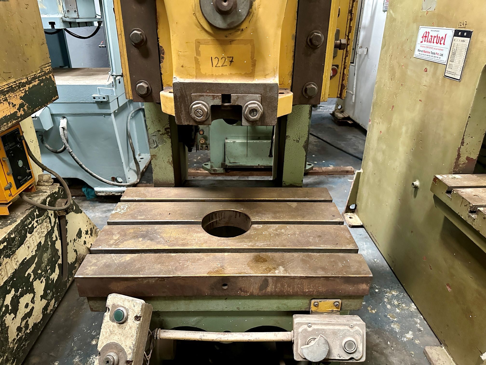 1227 Amada C Frame Single Crank Press - 45 Tons Capacity, 100mm Stroke, 710x460mm Bed Size, 320x270mm Ram Size, 50 Spm, 50mm Adjustment