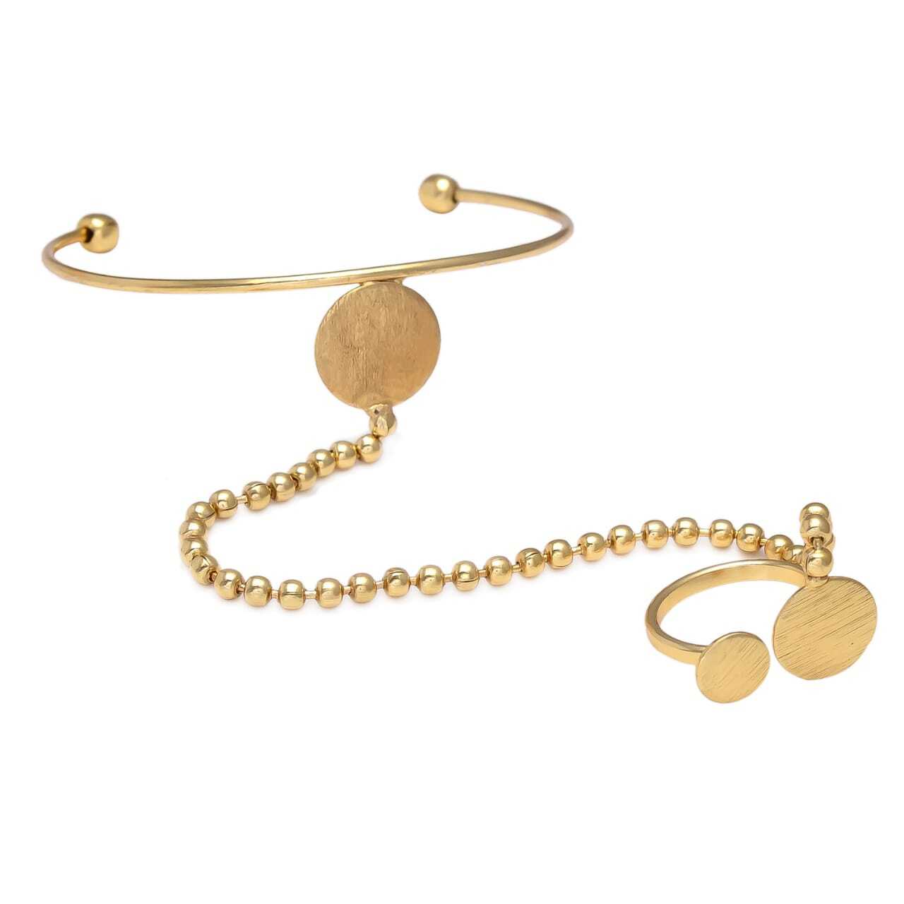 Gold Plated Cuff Bracelet With Ring - Gender: Unisex