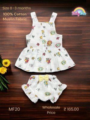 Muslin Frock - 100% Cotton , Sleeveless Design for Infants aged 0-3 Months