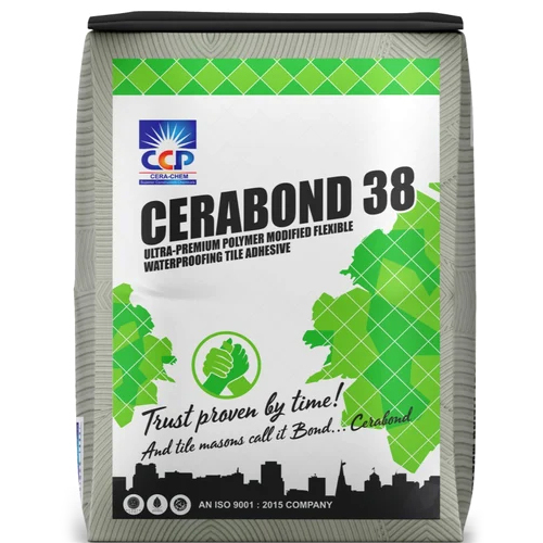 Cera Bond 38 पॉलिमर संशोधित चिपकने वाला वॉटरप्रूफ सामग्री है जिसका उपयोग वाइट्रिफाइड टाइल्स को फिक्स करने के लिए किया जाता है।