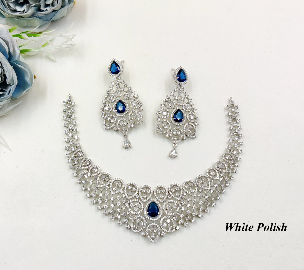 Fashionable Necklace Set - Aaa Star Cut American Diamond & Copper Alloy, Available In Various Sizes, Elegant White Polish For Weddings, Anniversaries, And Everyday Glamour