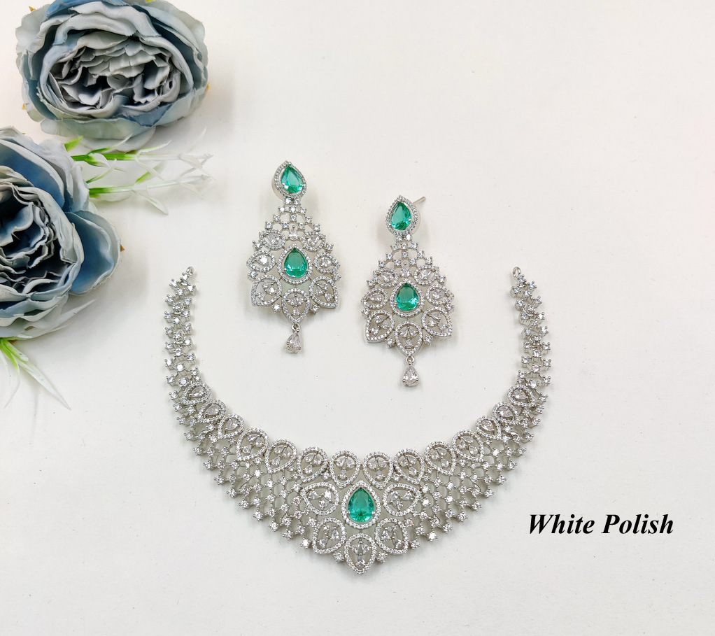 Fashionable Necklace Set - Aaa Star Cut American Diamond & Copper Alloy, Available In Various Sizes, Elegant White Polish For Weddings, Anniversaries, And Everyday Glamour