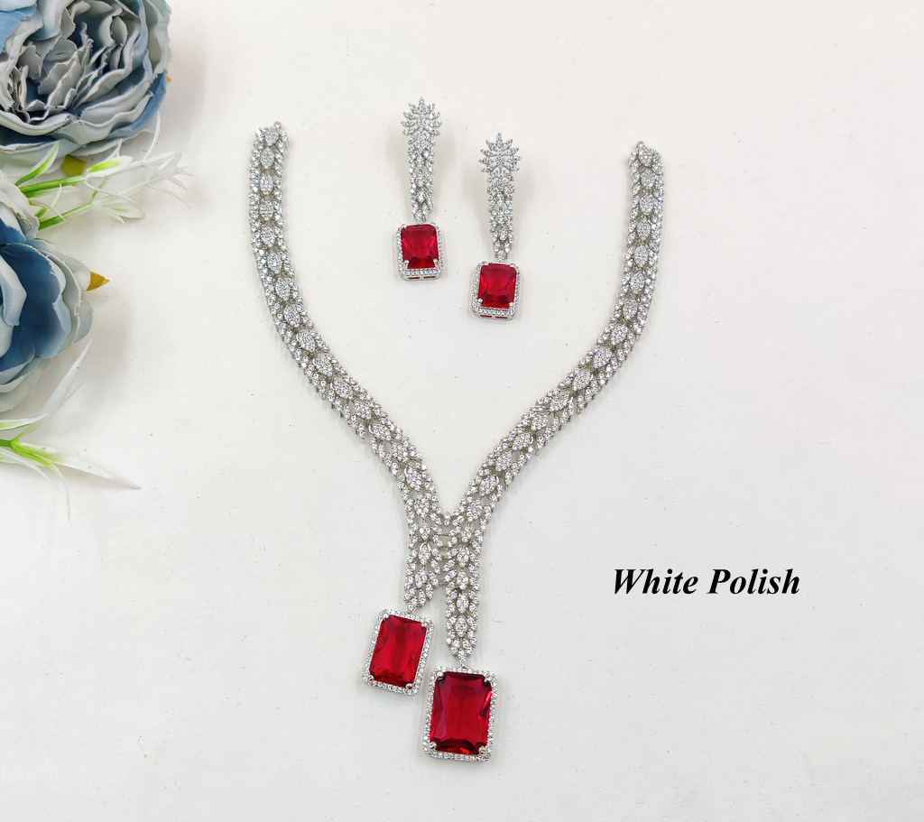 Designer Colour Stone American Diamond Necklace - Gender: Women