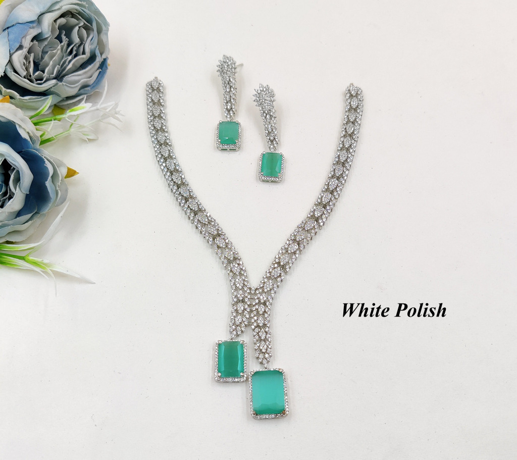 Designer Colour Stone American Diamond Necklace - Gender: Women