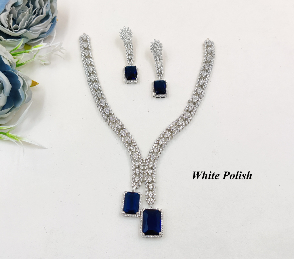 Designer Colour Stone American Diamond Necklace - Gender: Women