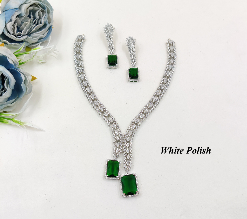 Designer Colour Stone American Diamond Necklace - Gender: Women