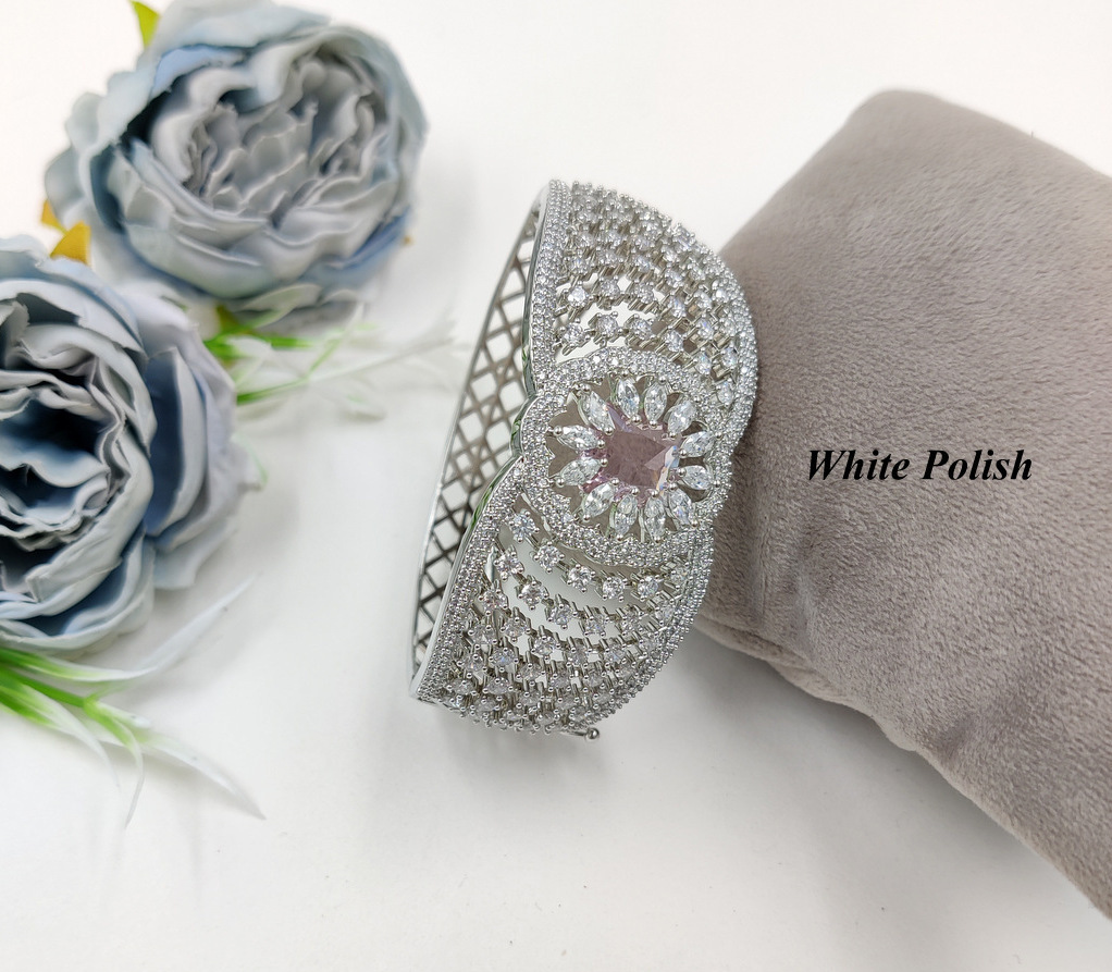 Designer American Diamond Bracelets - Aaa Star Cut Cubic Zircon Stones, Copper Alloy , Elegant White Polish For Every Occasion