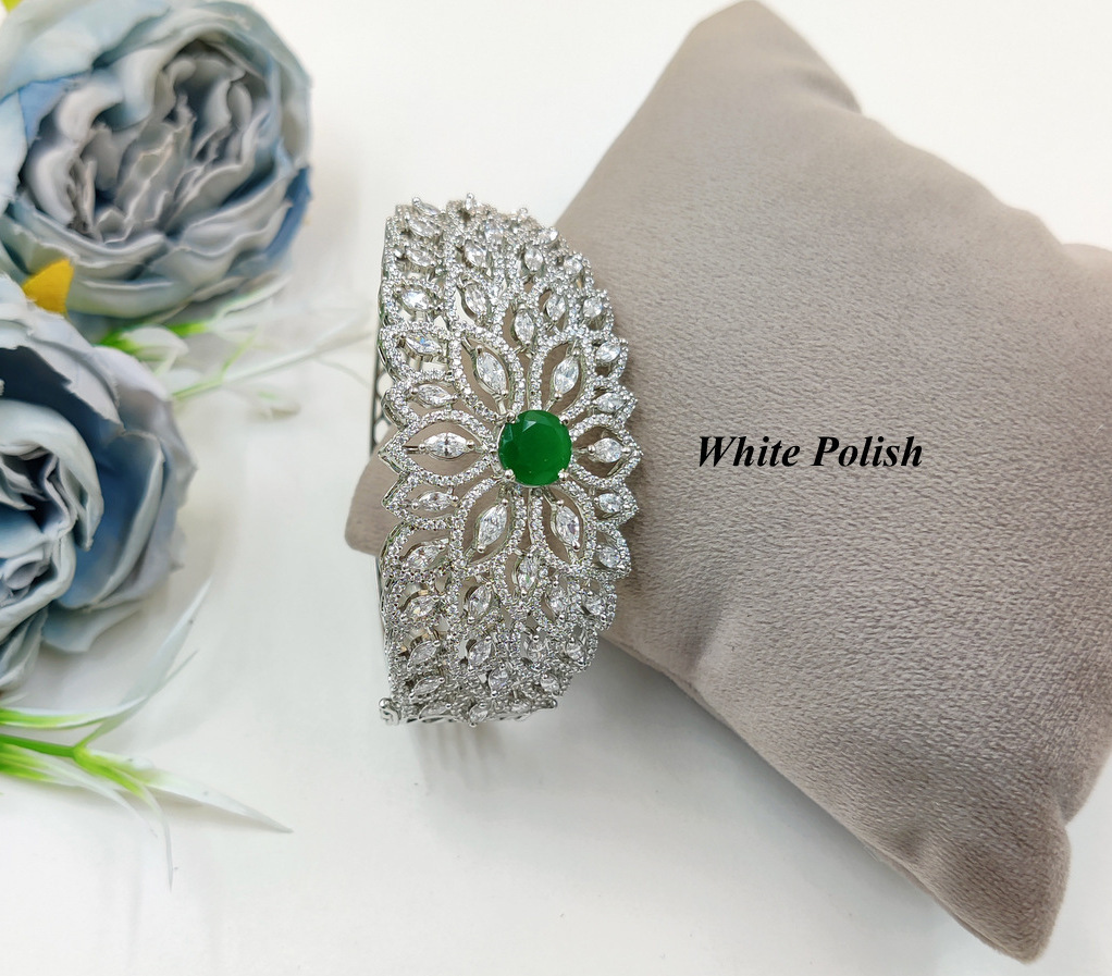 Designer American Diamond Bracelets - Aaa Star Cut Cubic Zircon Stones, Copper Alloy , Elegant White Polish For Every Occasion