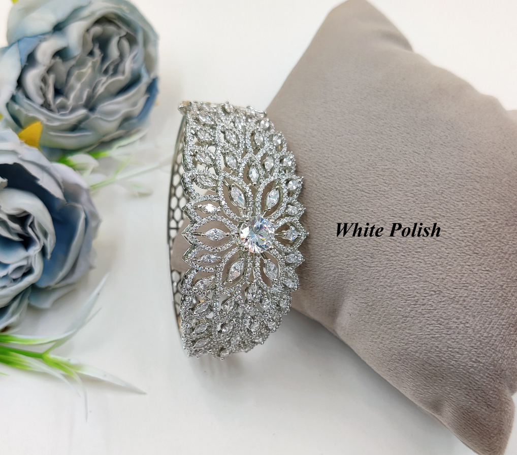 Designer American Diamond Bracelets - Aaa Star Cut Cubic Zircon Stones, Copper Alloy , Elegant White Polish For Every Occasion