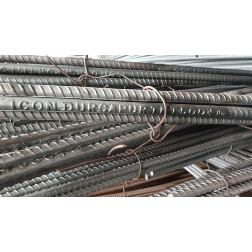 Durgapur MS TMT Bar - Fe 500 Grade Steel, 10mm Height x 9m Length, Rings Shape, Corrosion-Resistant Blacking Surface Treatment | Ideal for Reinforcement