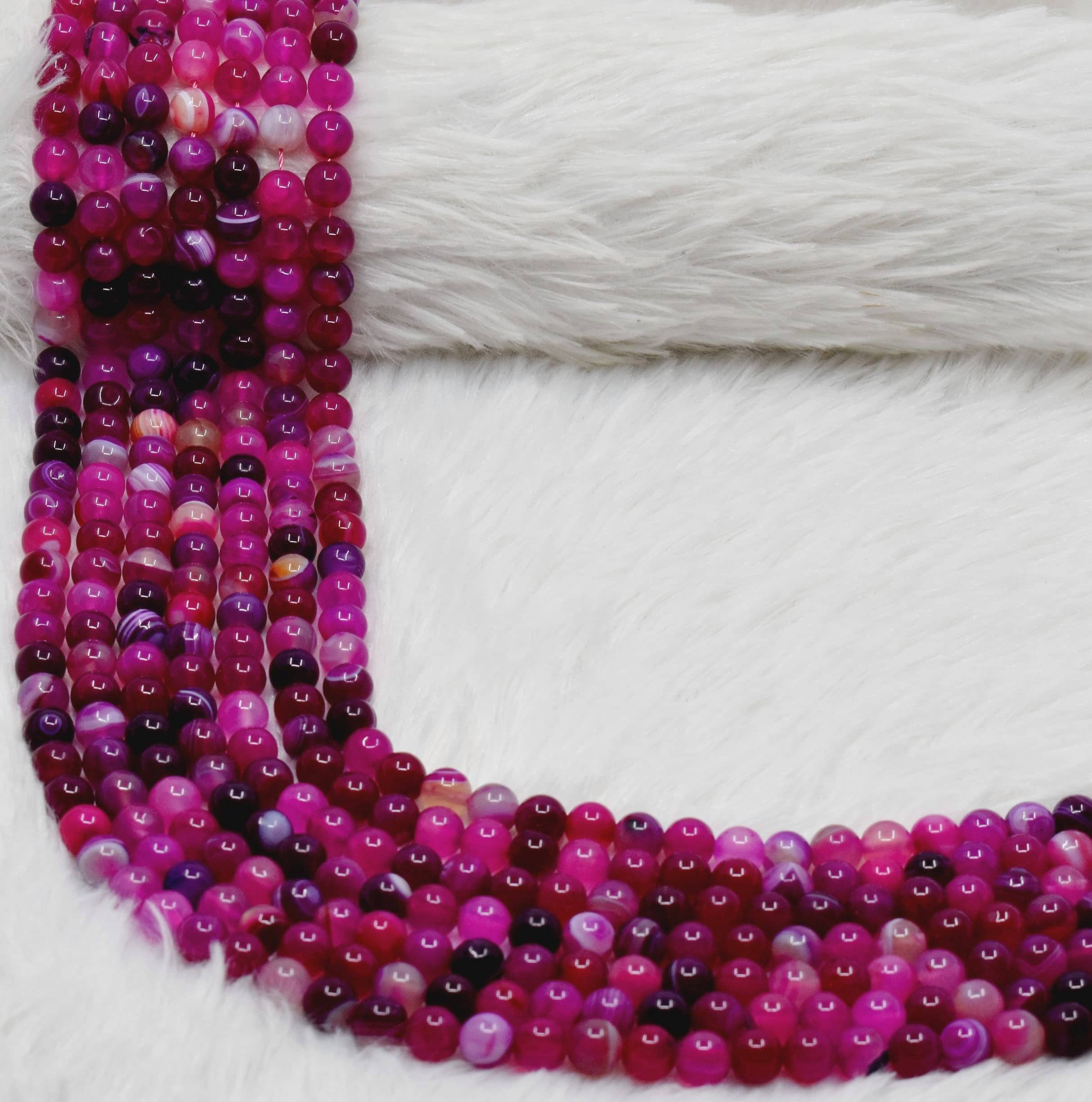8mm Banded Agate Pink Beads - 14.5 Inch Strand, Polished Natural Stone, Unique Round Shape For Party Wear Jewelry