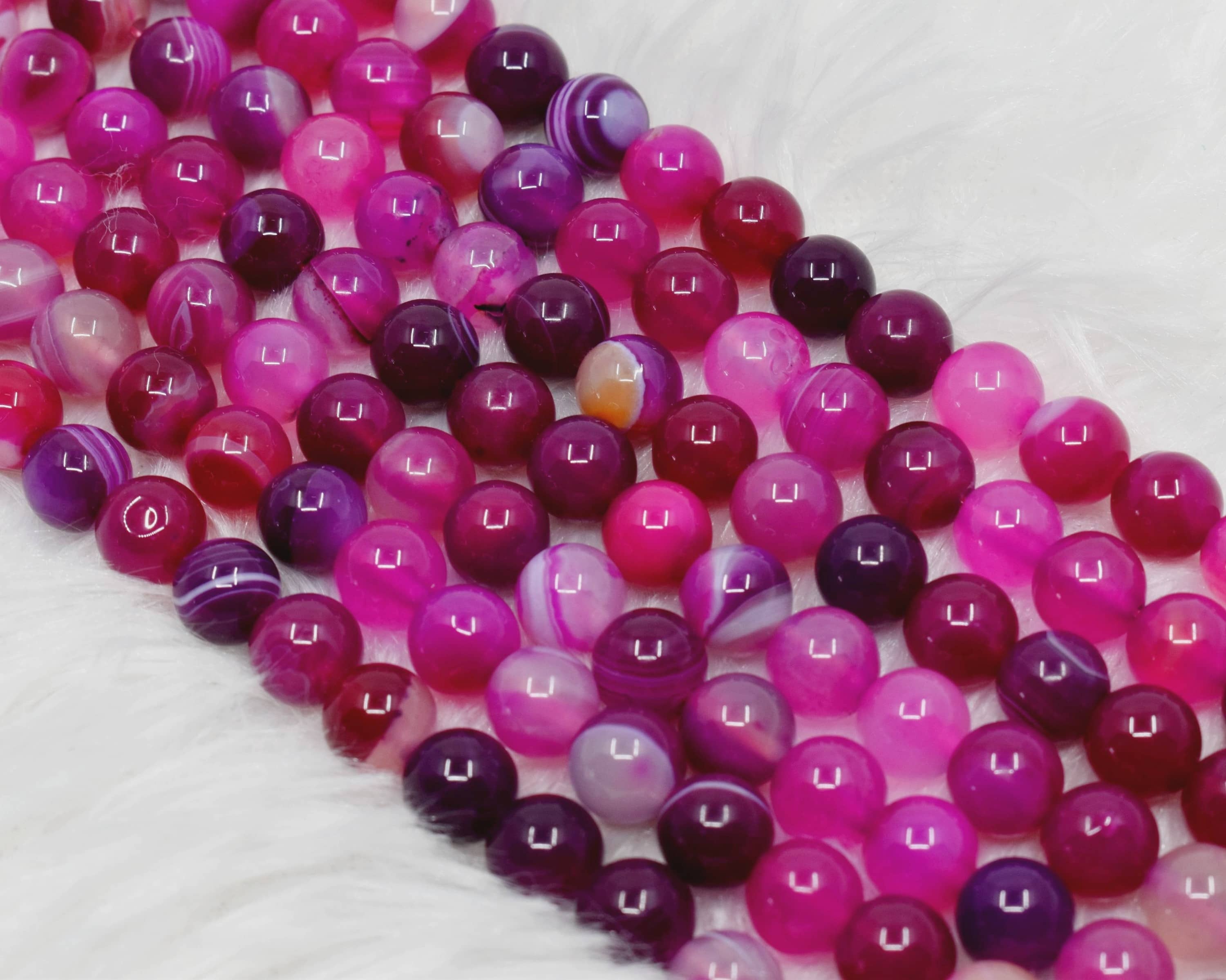 8mm Banded Agate Pink Beads - 14.5 Inch Strand, Polished Natural Stone, Unique Round Shape For Party Wear Jewelry