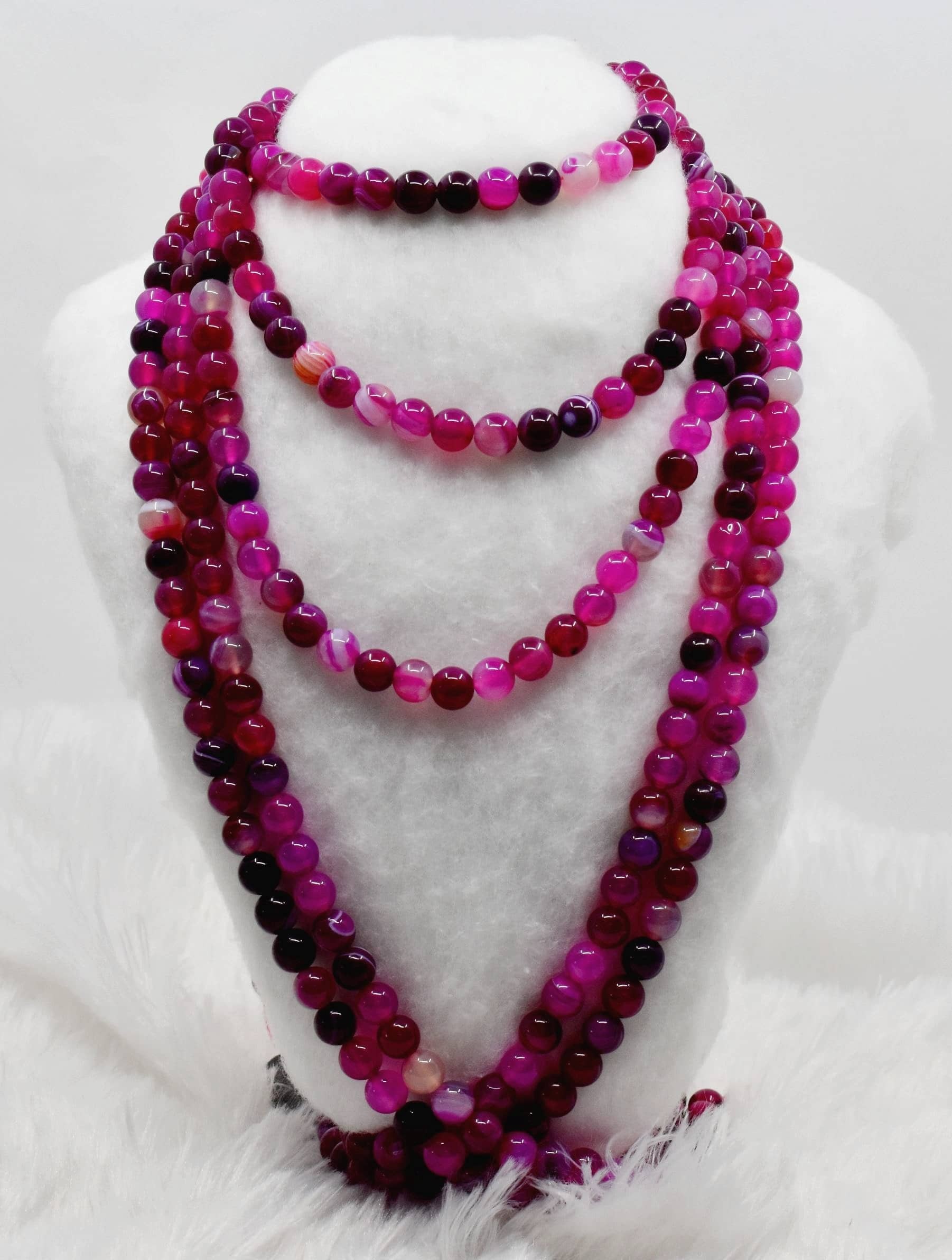 8mm Banded Agate Pink Beads - 14.5 Inch Strand, Polished Natural Stone, Unique Round Shape For Party Wear Jewelry