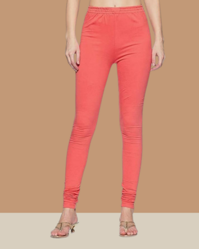 Carrot Color Full Length Churidar Lycra Leggings - Color: 55+ Colours