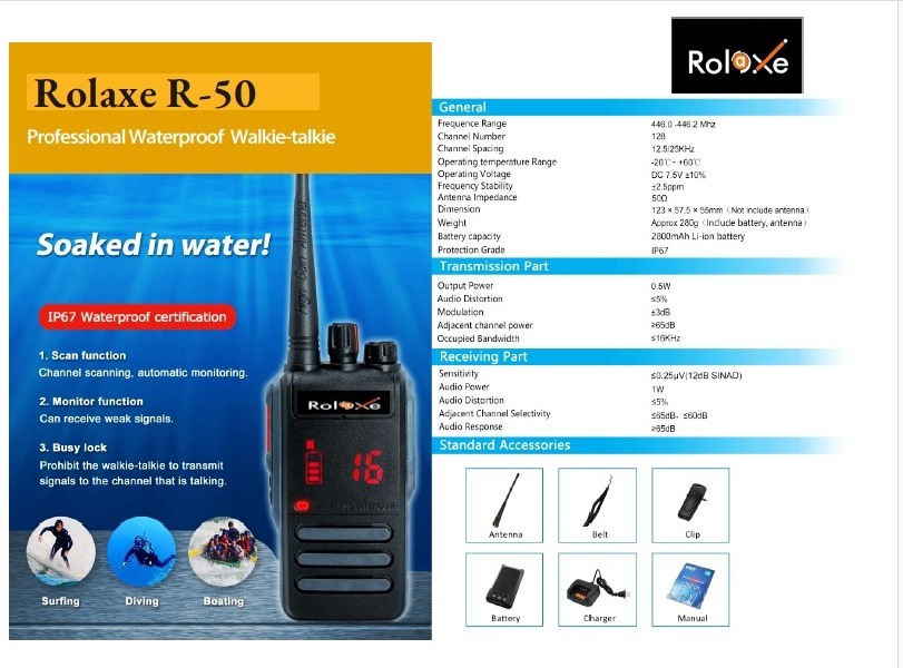 Rolaxe R50 Walki Talki - Color: Black
