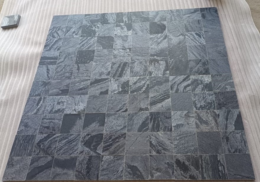 Honed And Brushed Silver Grey Quartzite Slate - Size: 100x100 Mm