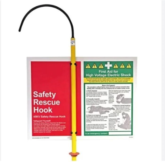 Electrical Rescue Hook - Fiberglass Epoxy 6 Ft Length Yellow Color | Insulated Design For High Voltage Safety Up To 45 Kv Capacity