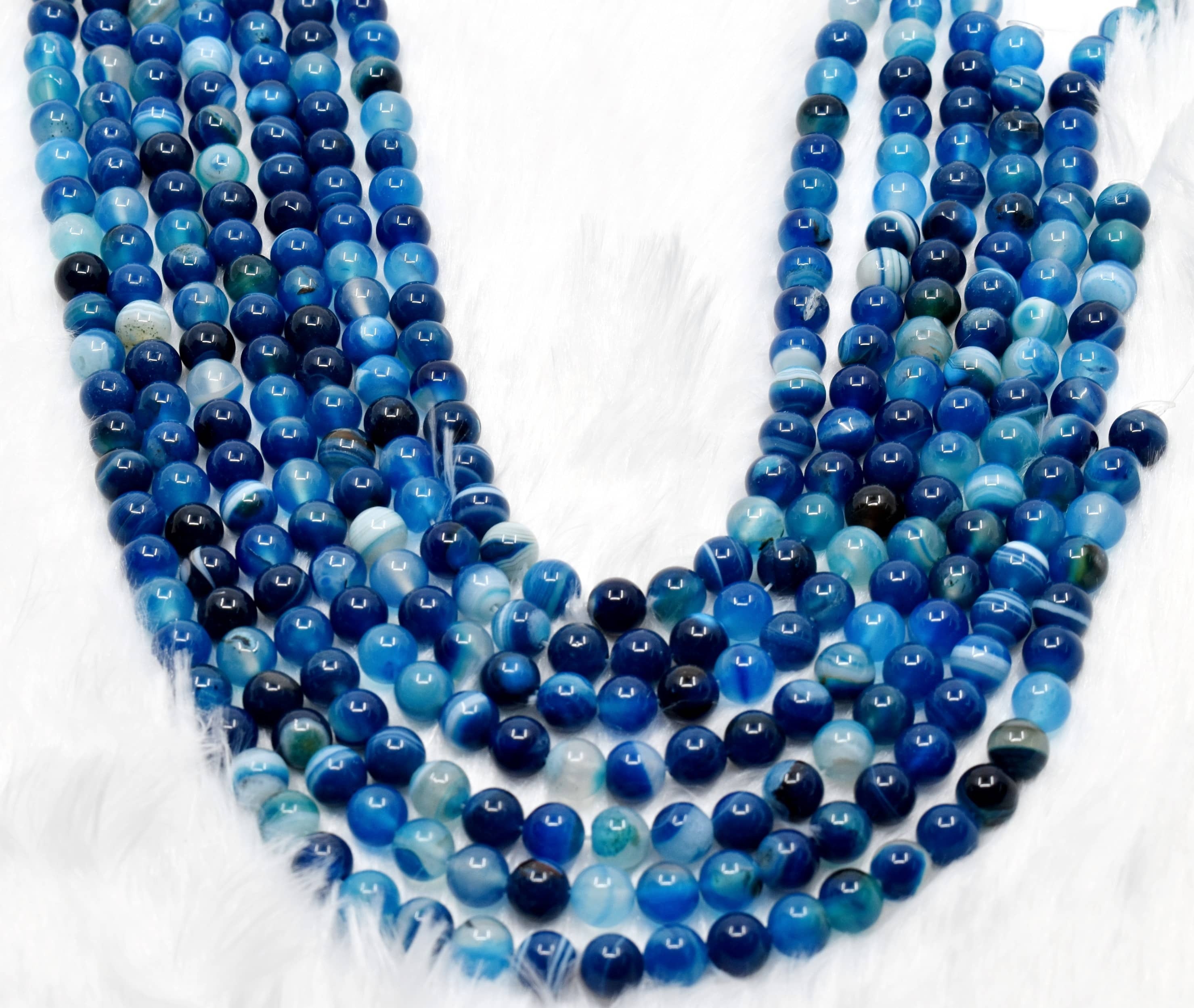Banded Agate Blue Beads - 14.5 Inch Strand, 6mm-10mm Polished Round Gemstone Beads For Elegant Jewelry Design