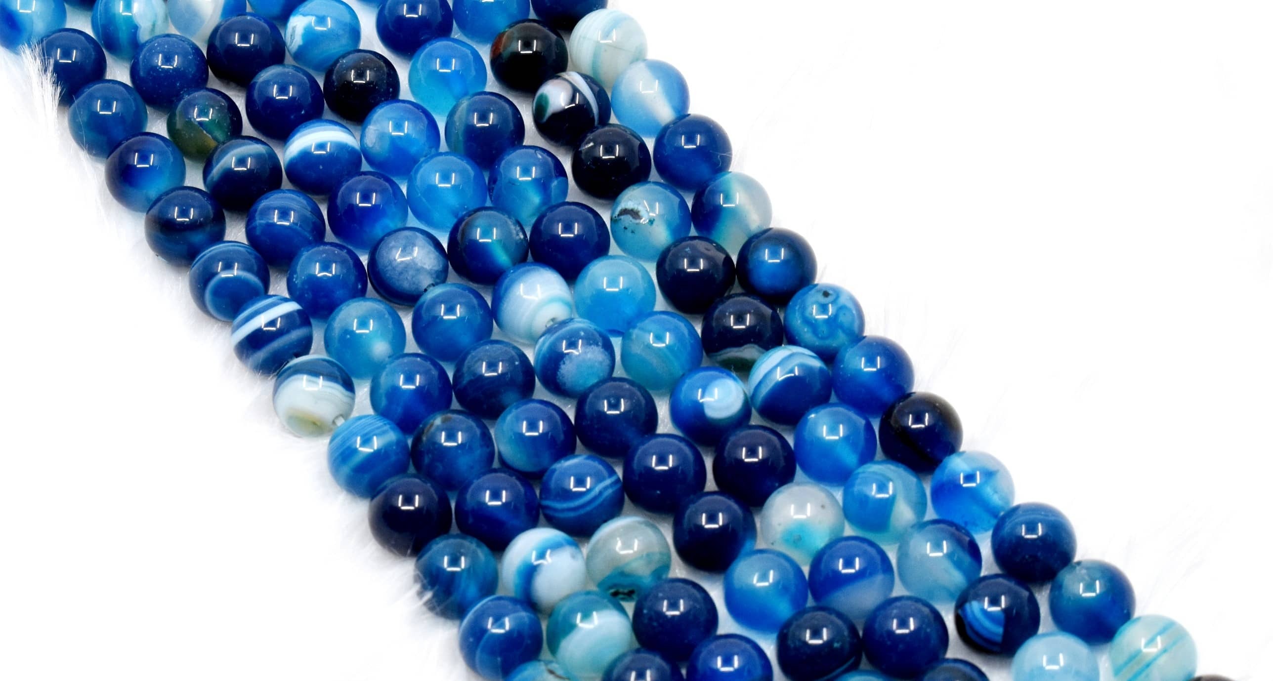 Banded Agate Blue Beads - 14.5 Inch Strand, 6mm-10mm Polished Round Gemstone Beads For Elegant Jewelry Design