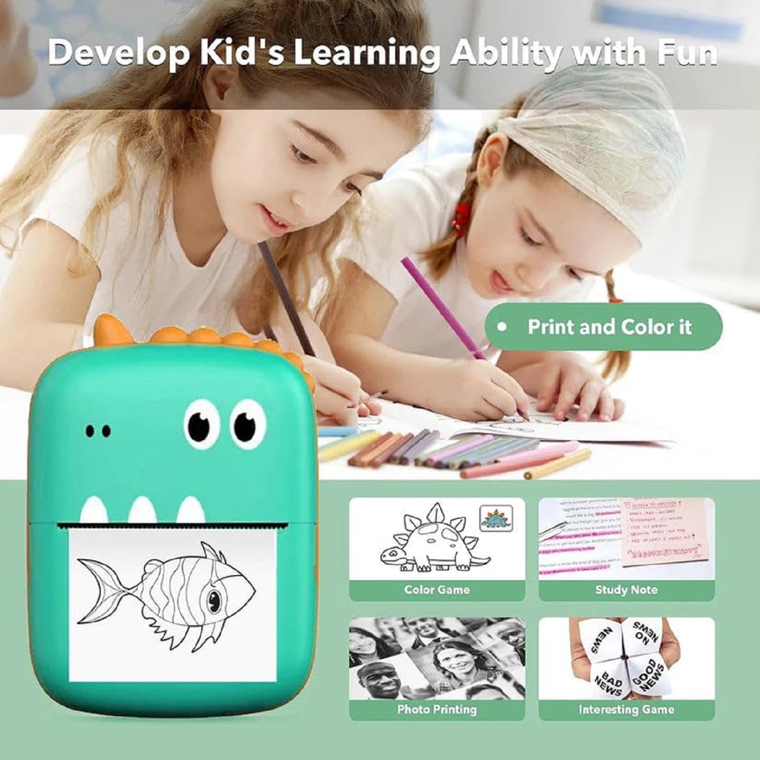 Mini Thermal Printer - Compact & Lightweight, Bluetooth-compatible Wireless Connectivity, High-resolution 230dpi, Long Battery Life