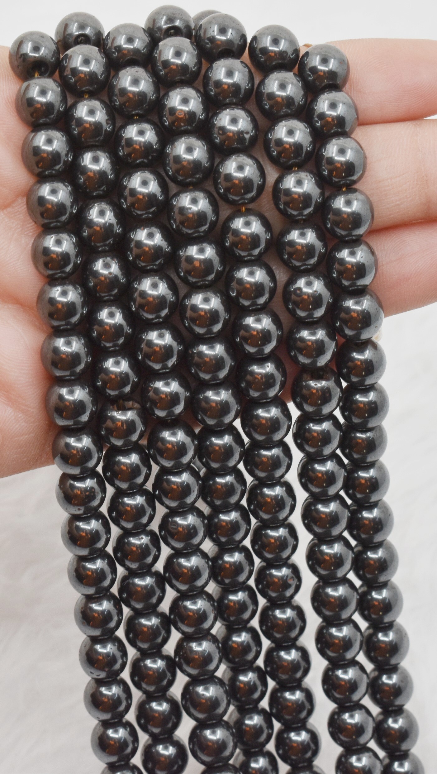 8mm Hematite Beads, Gemstone Beads For Necklace - 100% Natural, Polished, 14.5 Inch Strand With Unique Round Beads, Ideal For Party Wear Jewelry