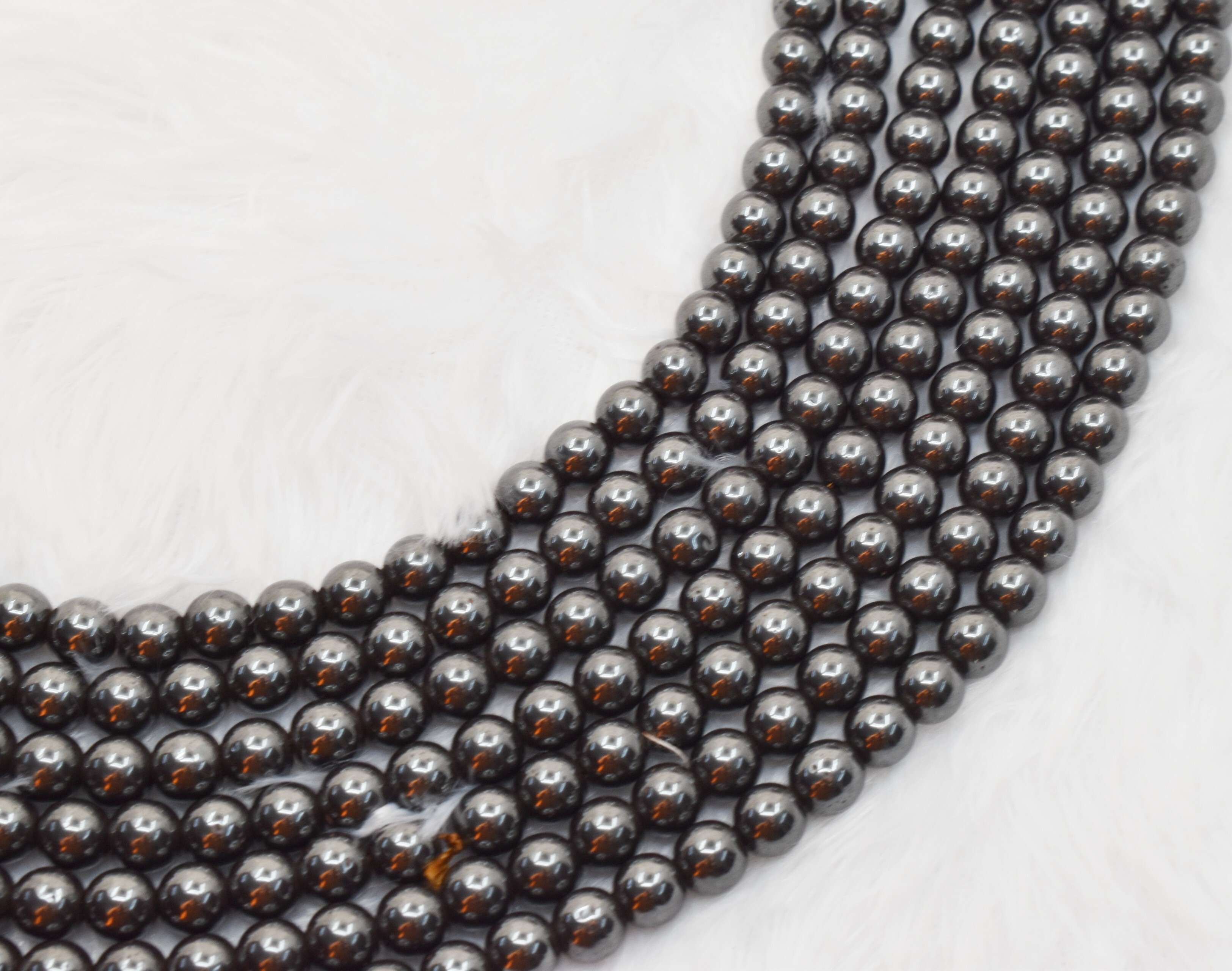 8mm Hematite Beads, Gemstone Beads For Necklace - 100% Natural, Polished, 14.5 Inch Strand With Unique Round Beads, Ideal For Party Wear Jewelry