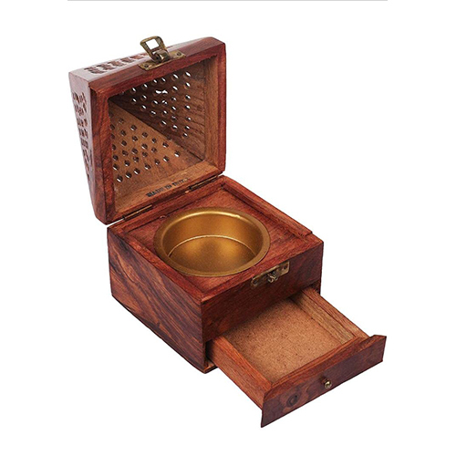 Sheesham Wood Incense Holder With Drawer - High-quality Sheesham Wood, Available In Various Sizes , Antique Imitation Style With Polished Finish