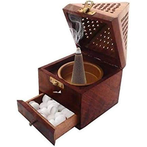 Sheesham Wood Incense Holder With Drawer - High-quality Sheesham Wood, Available In Various Sizes , Antique Imitation Style With Polished Finish